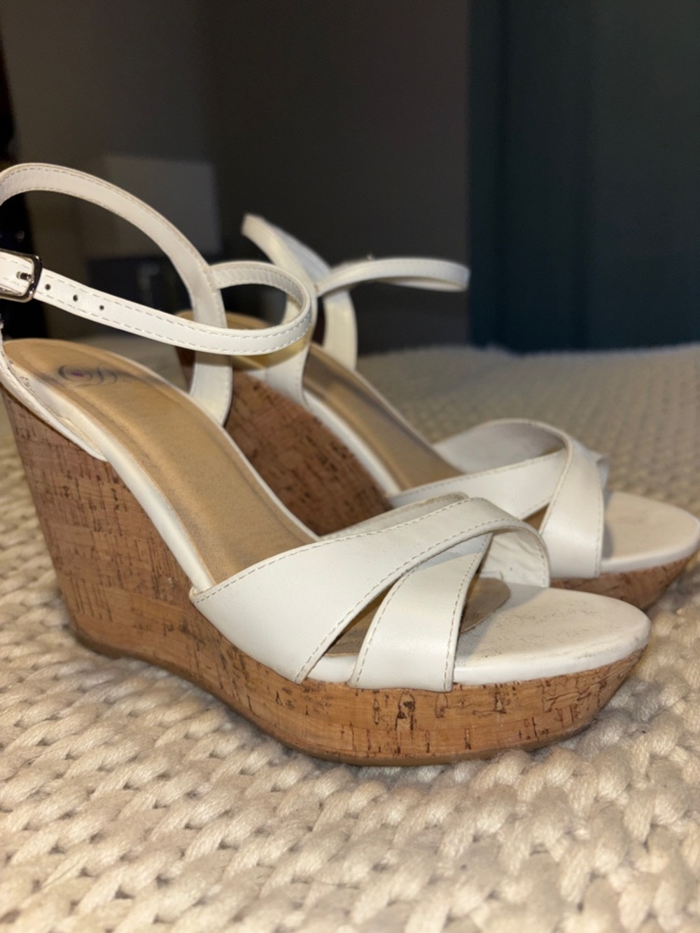 Source Unknown White Cork Wedge Sandals with Ankle Strap